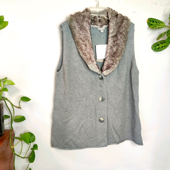 NWT J.Jill fur trim sweater vest Large - Picture 1 of 4